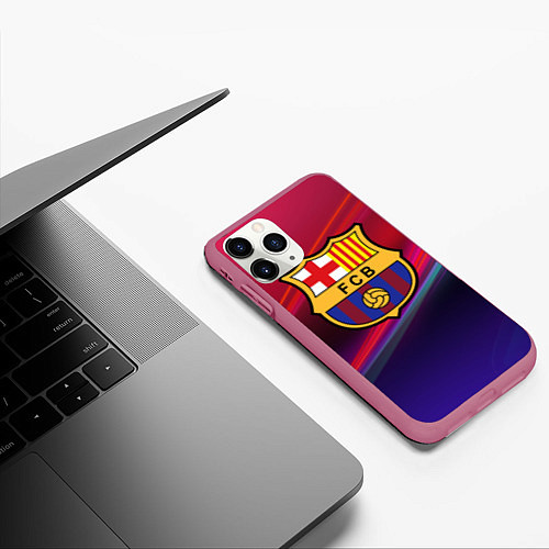 Чехол iPhone 11 Pro матовый ФК Барселона / 3D-Малиновый – фото 3