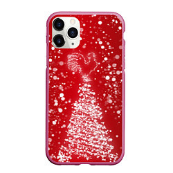 Чехол iPhone 11 Pro матовый Елка и снег, цвет: 3D-малиновый