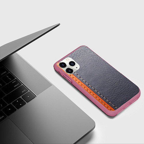 Чехол iPhone 11 Pro матовый Кожа / 3D-Малиновый – фото 3