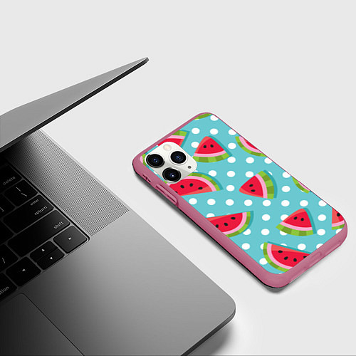 Чехол iPhone 11 Pro матовый Арбузный рай / 3D-Малиновый – фото 3