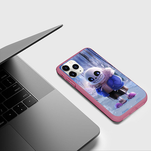 Чехол iPhone 11 Pro матовый Winter forest & Sans / 3D-Малиновый – фото 3
