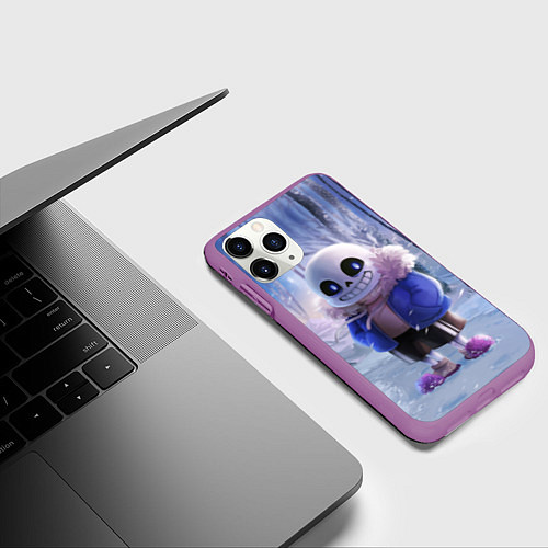 Чехол iPhone 11 Pro матовый Winter forest & Sans / 3D-Фиолетовый – фото 3