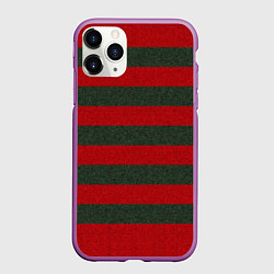 Чехол iPhone 11 Pro матовый Красно-полосатый, цвет: 3D-фиолетовый