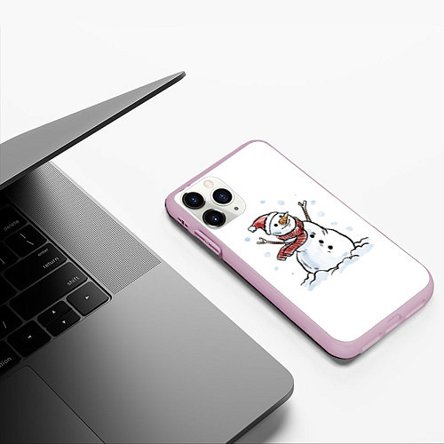 Чехол iPhone 11 Pro матовый Снеговик / 3D-Розовый – фото 3