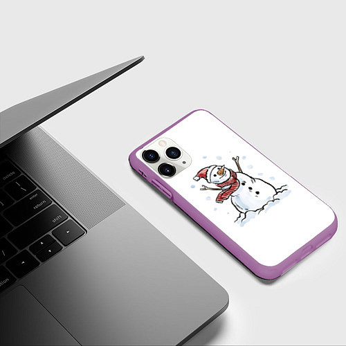 Чехол iPhone 11 Pro матовый Снеговик / 3D-Фиолетовый – фото 3