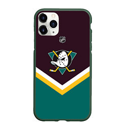 Чехол iPhone 11 Pro матовый NHL: Anaheim Ducks, цвет: 3D-темно-зеленый