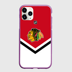 Чехол iPhone 11 Pro матовый NHL: Chicago Blackhawks, цвет: 3D-фиолетовый