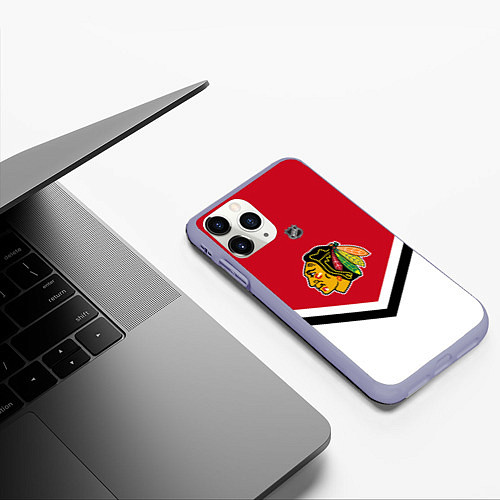 Чехол iPhone 11 Pro матовый NHL: Chicago Blackhawks / 3D-Светло-сиреневый – фото 3