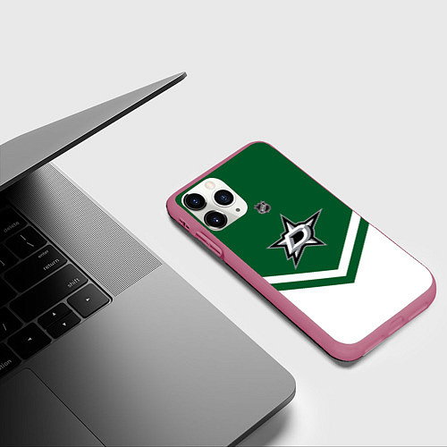 Чехол iPhone 11 Pro матовый NHL: Dallas Stars / 3D-Малиновый – фото 3