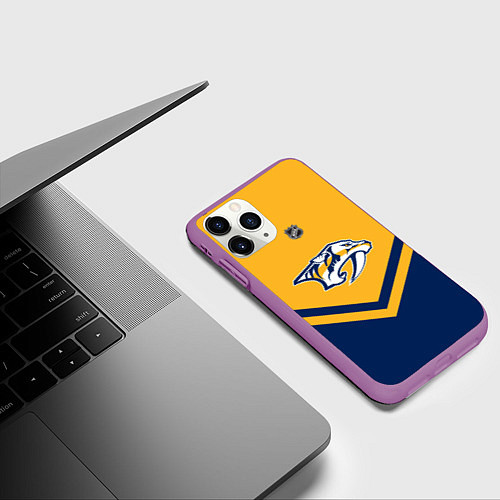 Чехол iPhone 11 Pro матовый NHL: Nashville Predators / 3D-Фиолетовый – фото 3