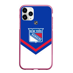 Чехол iPhone 11 Pro матовый NHL: New York Rangers, цвет: 3D-малиновый