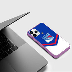 Чехол iPhone 11 Pro матовый NHL: New York Rangers, цвет: 3D-фиолетовый — фото 2