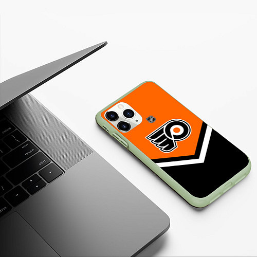 Чехол iPhone 11 Pro матовый NHL: Philadelphia Flyers / 3D-Салатовый – фото 3