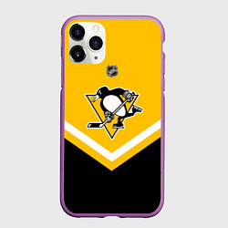 Чехол iPhone 11 Pro матовый NHL: Pittsburgh Penguins, цвет: 3D-фиолетовый