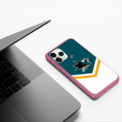 Чехол iPhone 11 Pro матовый NHL: San Jose Sharks, цвет: 3D-малиновый — фото 2