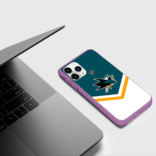 Чехол iPhone 11 Pro матовый NHL: San Jose Sharks / 3D-Фиолетовый – фото 3