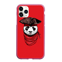 Чехол iPhone 11 Pro матовый Панда пират, цвет: 3D-малиновый