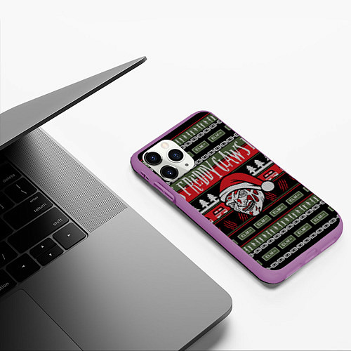 Чехол iPhone 11 Pro матовый Freddy Christmas / 3D-Фиолетовый – фото 3