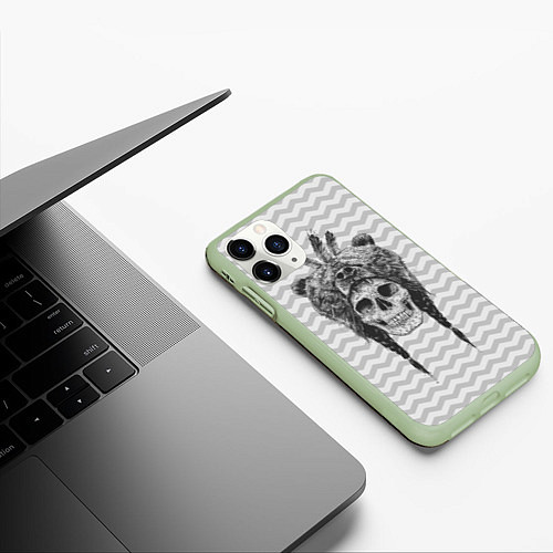 Чехол iPhone 11 Pro матовый Мертвый шаман / 3D-Салатовый – фото 3