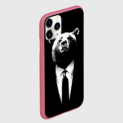 Чехол iPhone 11 Pro матовый Медведь бизнесмен, цвет: 3D-малиновый — фото 2