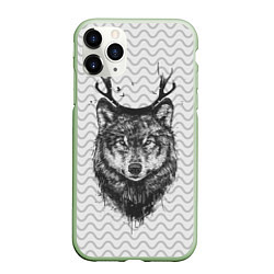 Чехол iPhone 11 Pro матовый Рогатый волк, цвет: 3D-салатовый