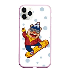 Чехол iPhone 11 Pro матовый Мишка сноубордист, цвет: 3D-розовый