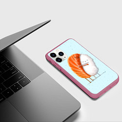 Чехол iPhone 11 Pro матовый Суши друзья, цвет: 3D-малиновый — фото 2