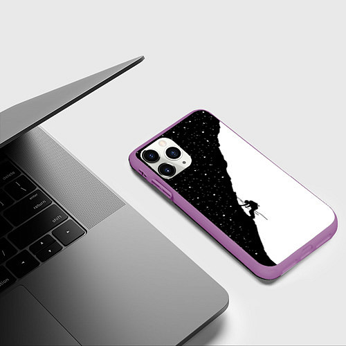 Чехол iPhone 11 Pro матовый Ночной скалолаз / 3D-Фиолетовый – фото 3