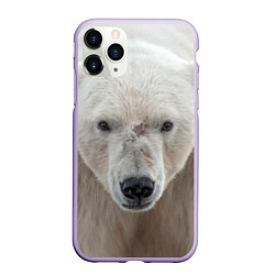 Чехол iPhone 11 Pro матовый Белый медведь, цвет: 3D-светло-сиреневый
