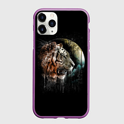 Чехол iPhone 11 Pro матовый Космический тигр, цвет: 3D-фиолетовый