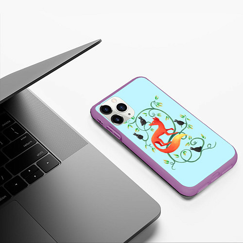 Чехол iPhone 11 Pro матовый Милая лисичка / 3D-Фиолетовый – фото 3