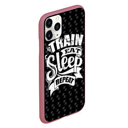 Чехол iPhone 11 Pro матовый Train Eat Sleep Repeat, цвет: 3D-малиновый — фото 2