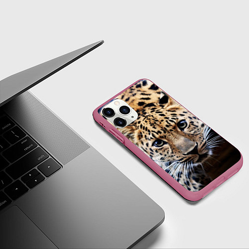 Чехол iPhone 11 Pro матовый Дикая кошка / 3D-Малиновый – фото 3