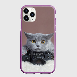 Чехол iPhone 11 Pro матовый Котик фотограф, цвет: 3D-фиолетовый