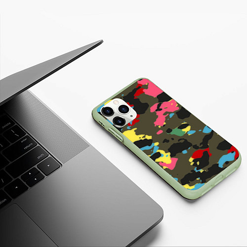 Чехол iPhone 11 Pro матовый Цветной камуфляж / 3D-Салатовый – фото 3