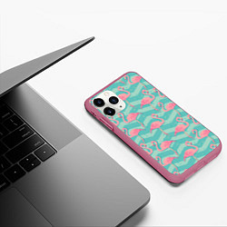 Чехол iPhone 11 Pro матовый Flamingo Pattern, цвет: 3D-малиновый — фото 2