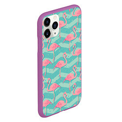 Чехол iPhone 11 Pro матовый Flamingo Pattern, цвет: 3D-фиолетовый — фото 2