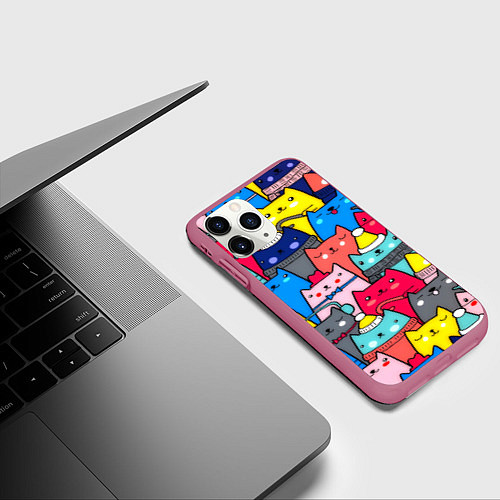 Чехол iPhone 11 Pro матовый Отряд котиков / 3D-Малиновый – фото 3