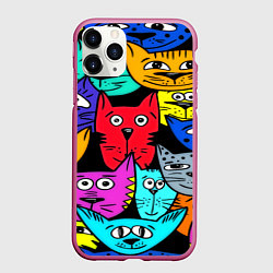 Чехол iPhone 11 Pro матовый Кошачьи мордочки, цвет: 3D-малиновый