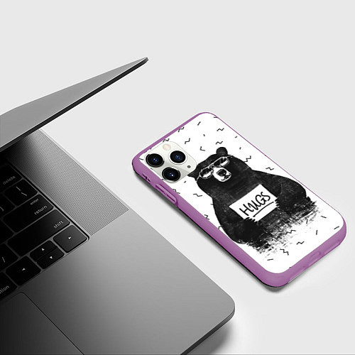 Чехол iPhone 11 Pro матовый Bear Hugs / 3D-Фиолетовый – фото 3