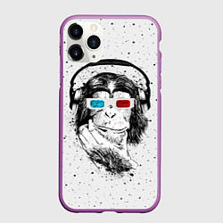 Чехол iPhone 11 Pro матовый Обезьяна в наушниках, цвет: 3D-фиолетовый
