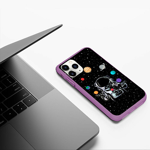 Чехол iPhone 11 Pro матовый Космический жонглер / 3D-Фиолетовый – фото 3