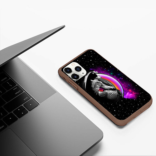 Чехол iPhone 11 Pro матовый Космический кот / 3D-Коричневый – фото 3