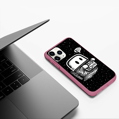 Чехол iPhone 11 Pro матовый Космонавт привидение / 3D-Малиновый – фото 3