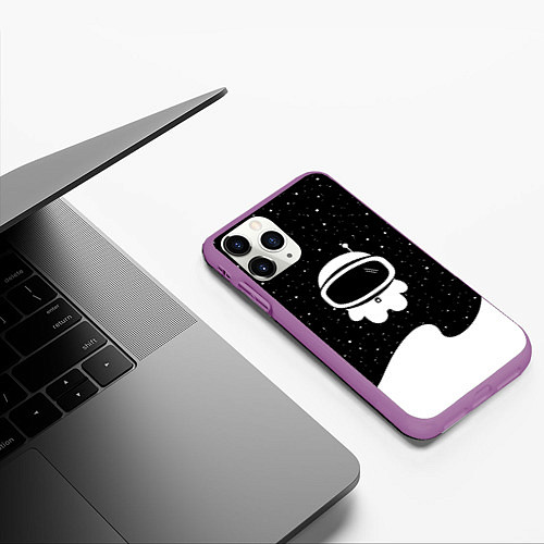 Чехол iPhone 11 Pro матовый Маленький космонавт / 3D-Фиолетовый – фото 3