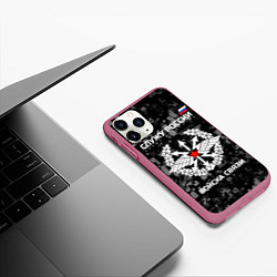 Чехол iPhone 11 Pro матовый Служу России: войска связи, цвет: 3D-малиновый — фото 2