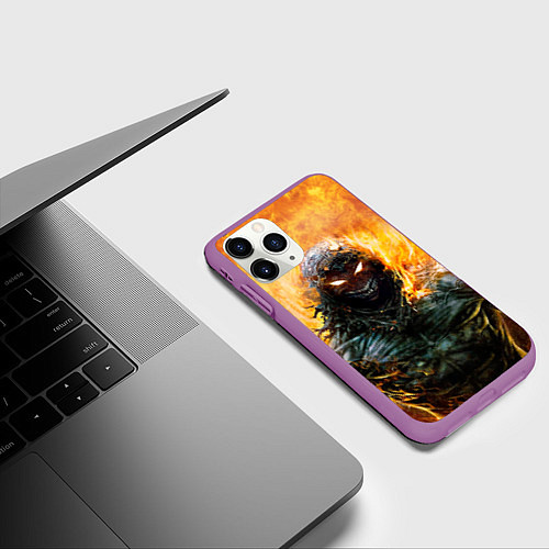 Чехол iPhone 11 Pro матовый Disturbed: Monster Flame / 3D-Фиолетовый – фото 3