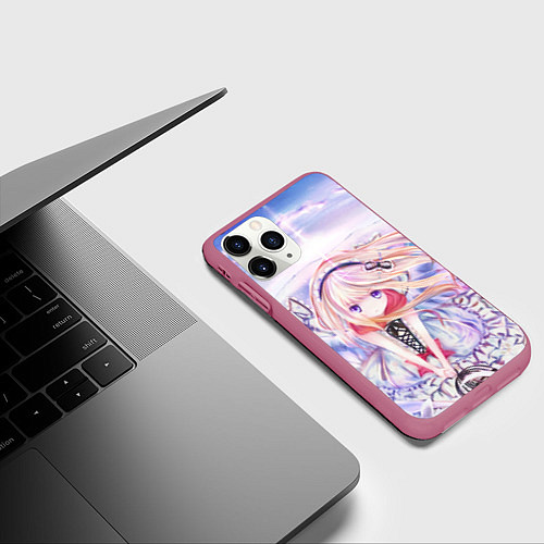 Чехол iPhone 11 Pro матовый Anime angel in clouds / 3D-Малиновый – фото 3