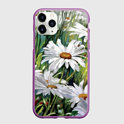 Чехол iPhone 11 Pro матовый Ромашки, цвет: 3D-фиолетовый