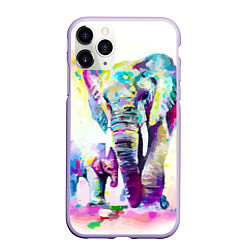 Чехол iPhone 11 Pro матовый Акварельные слоны, цвет: 3D-светло-сиреневый